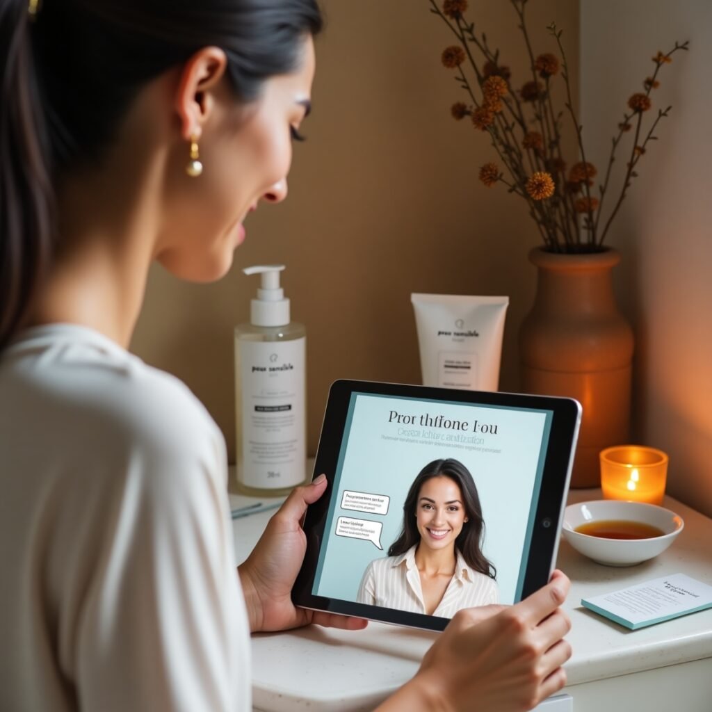 flux dev a smiling woman with radiant skin looking at a tablet 0 flux dev a smiling woman with radiant skin looking at a tablet 0